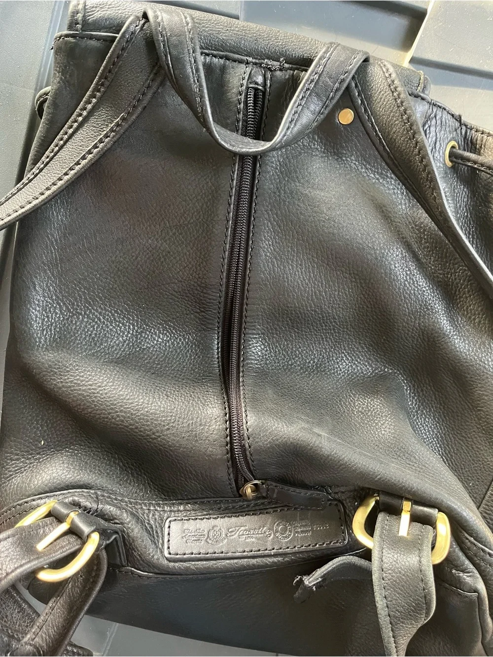 Fossil Black Pebbled Leather Drawstring Backpack